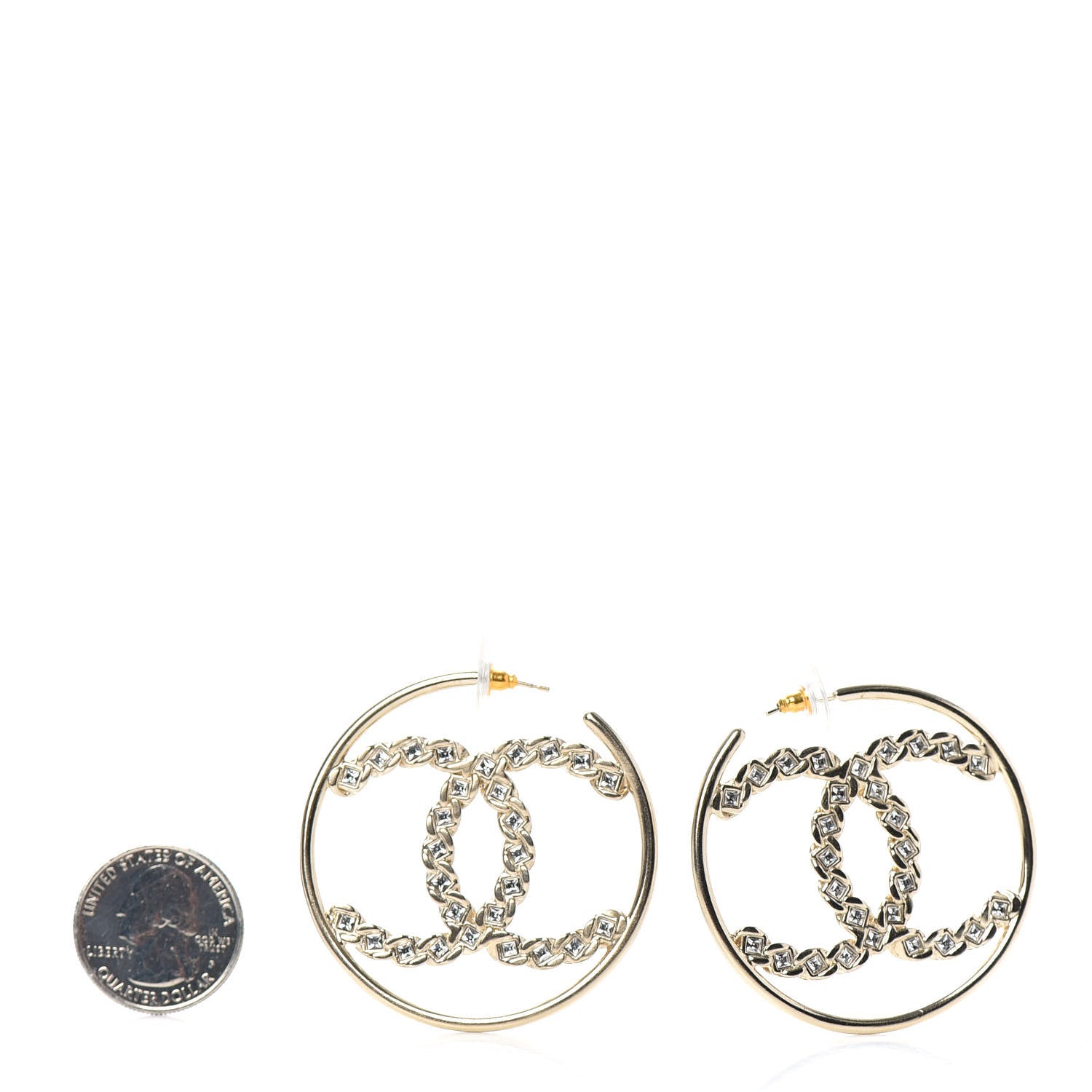 Chanel Crystal High Society CC Hoop Earrings Gold 2 of 4