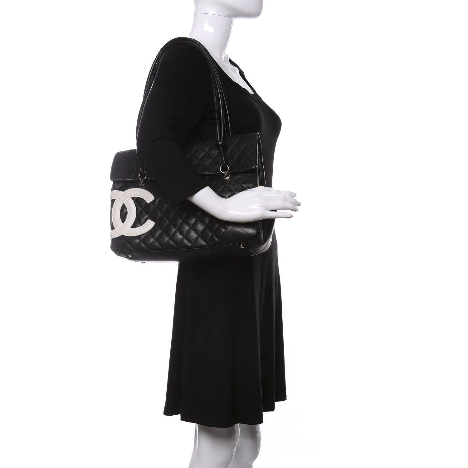 Chanel Calfskin Quilted Large Cambon Flap Black White 2 of 9