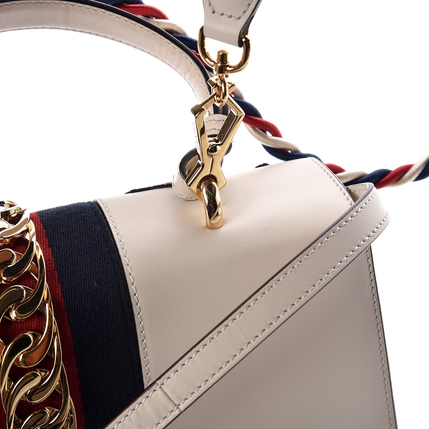 Gucci Calfskin Embroidered Medium Sylvie Top Handle Bag White 21 of 21