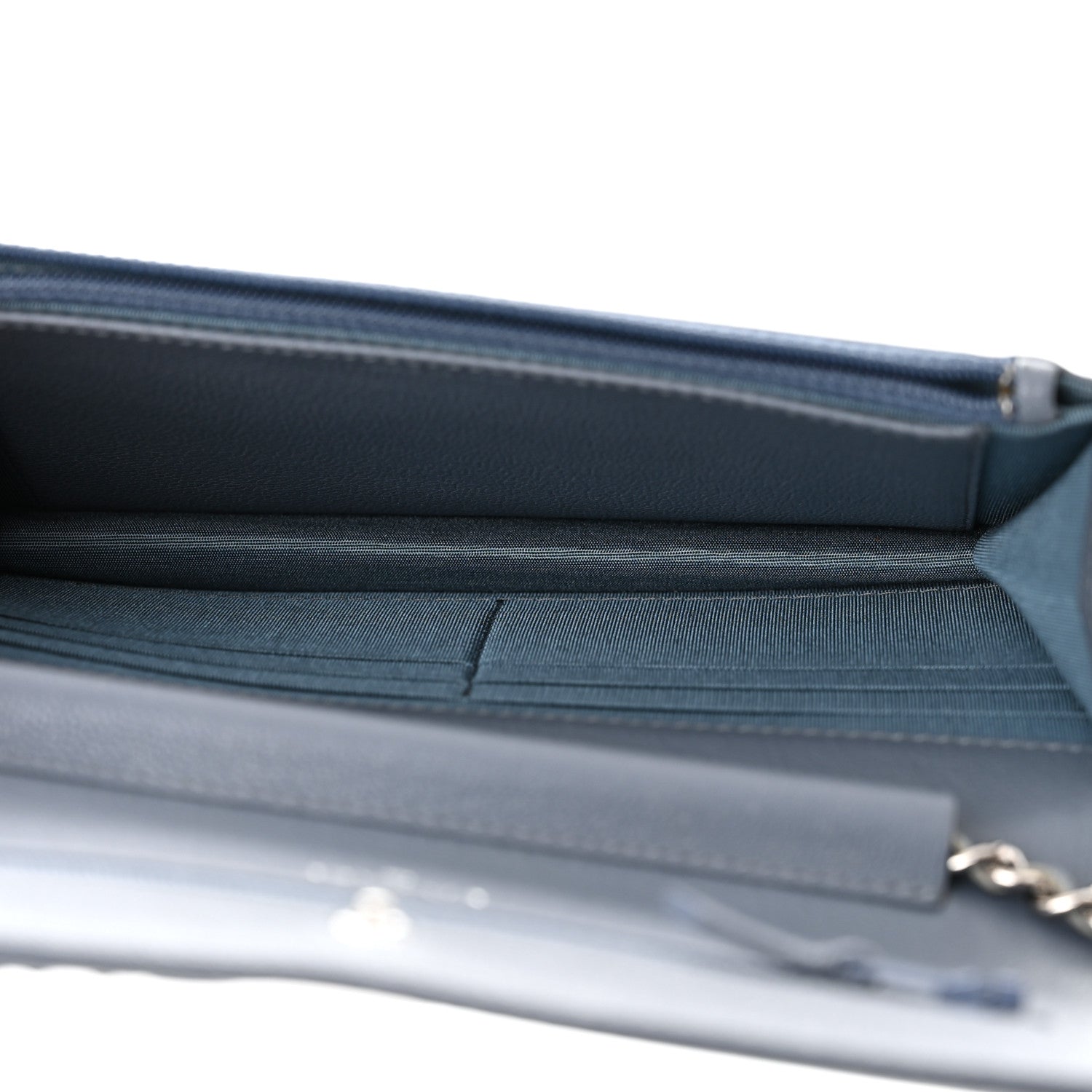 Chanel Goatskin Embossed Wallet On Chain WOC Blue 5 of 13