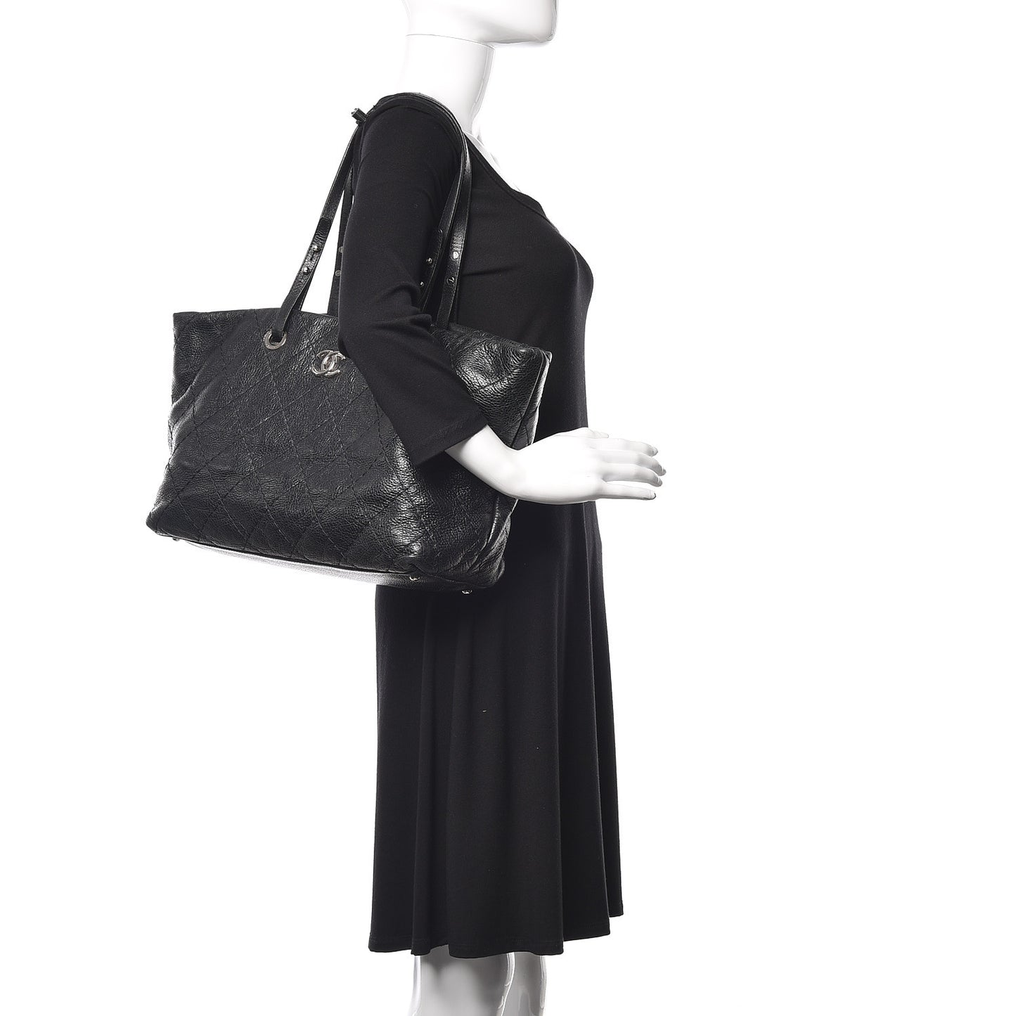 Glazed Calfskin Large On The Road Tote Black