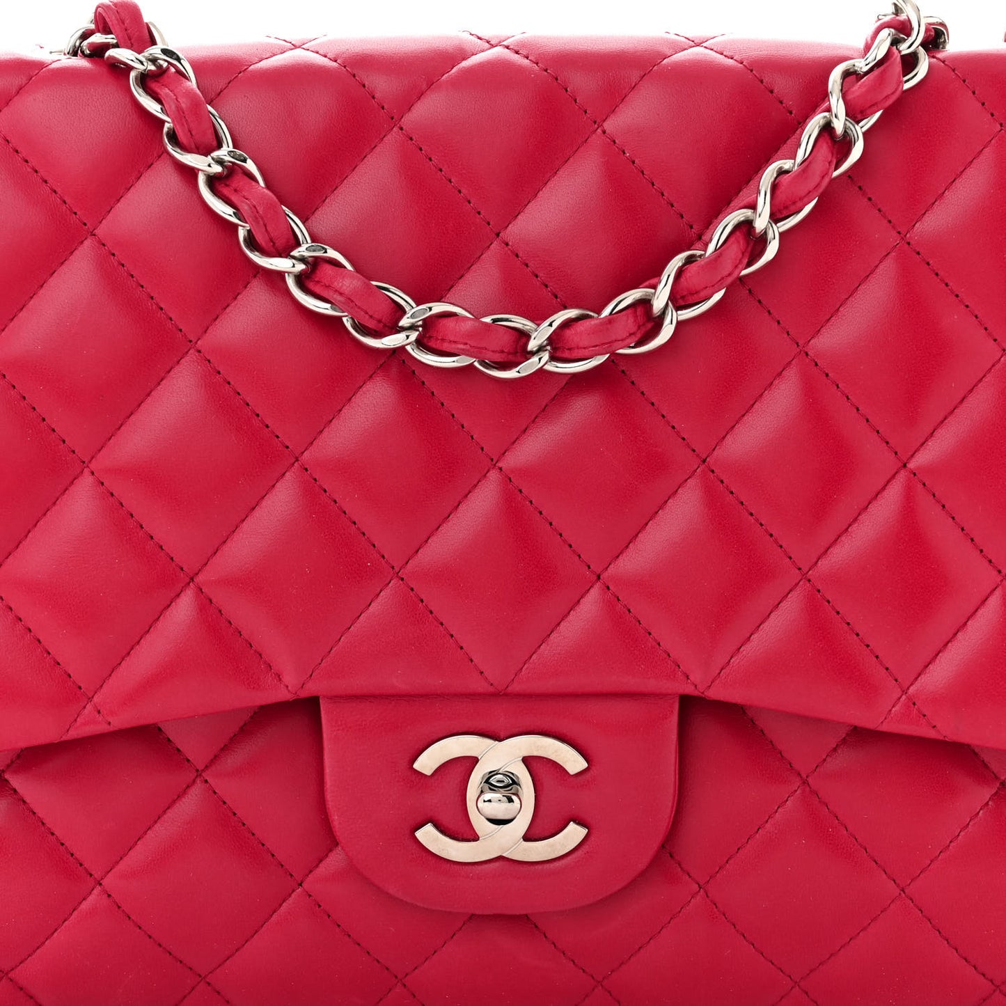 Lambskin Quilted Jumbo Single Flap Red