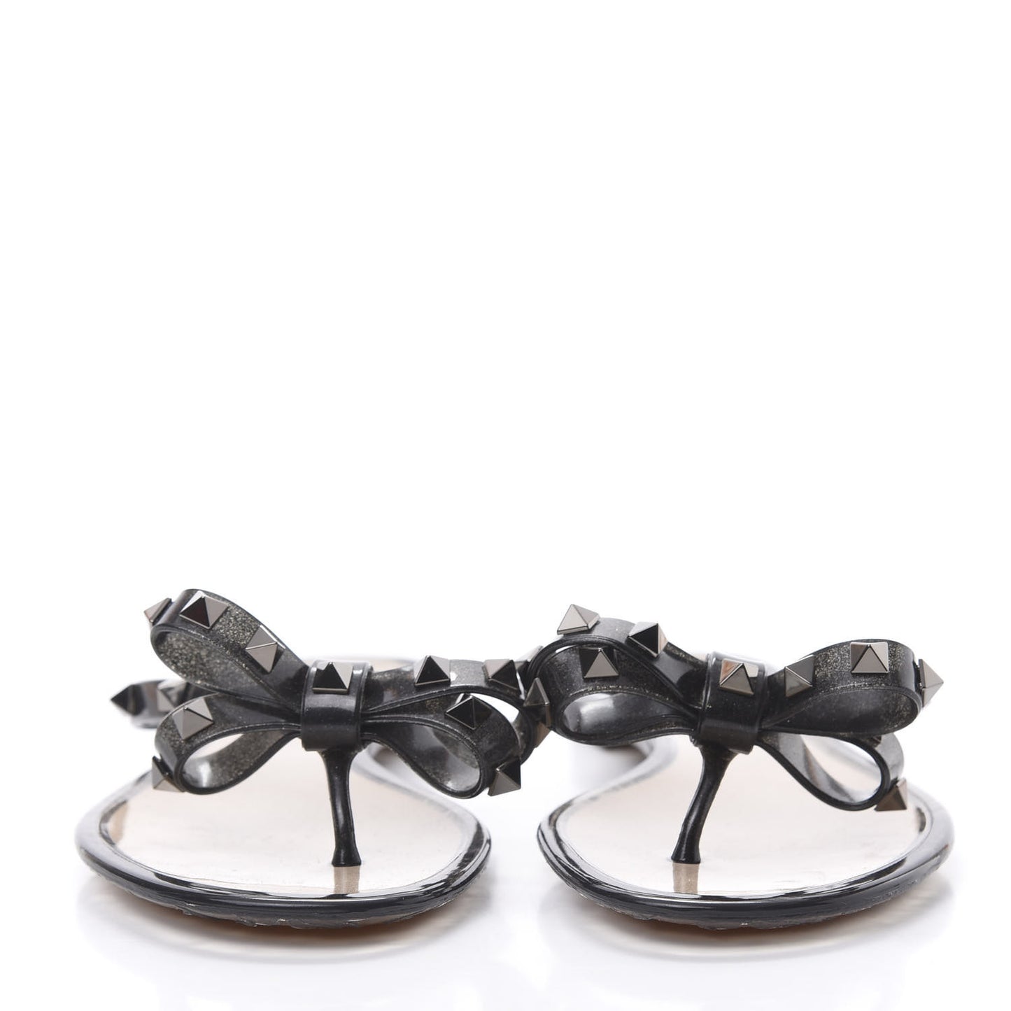 PVC Jelly Rockstud Bow Thong Sandals 37 Black