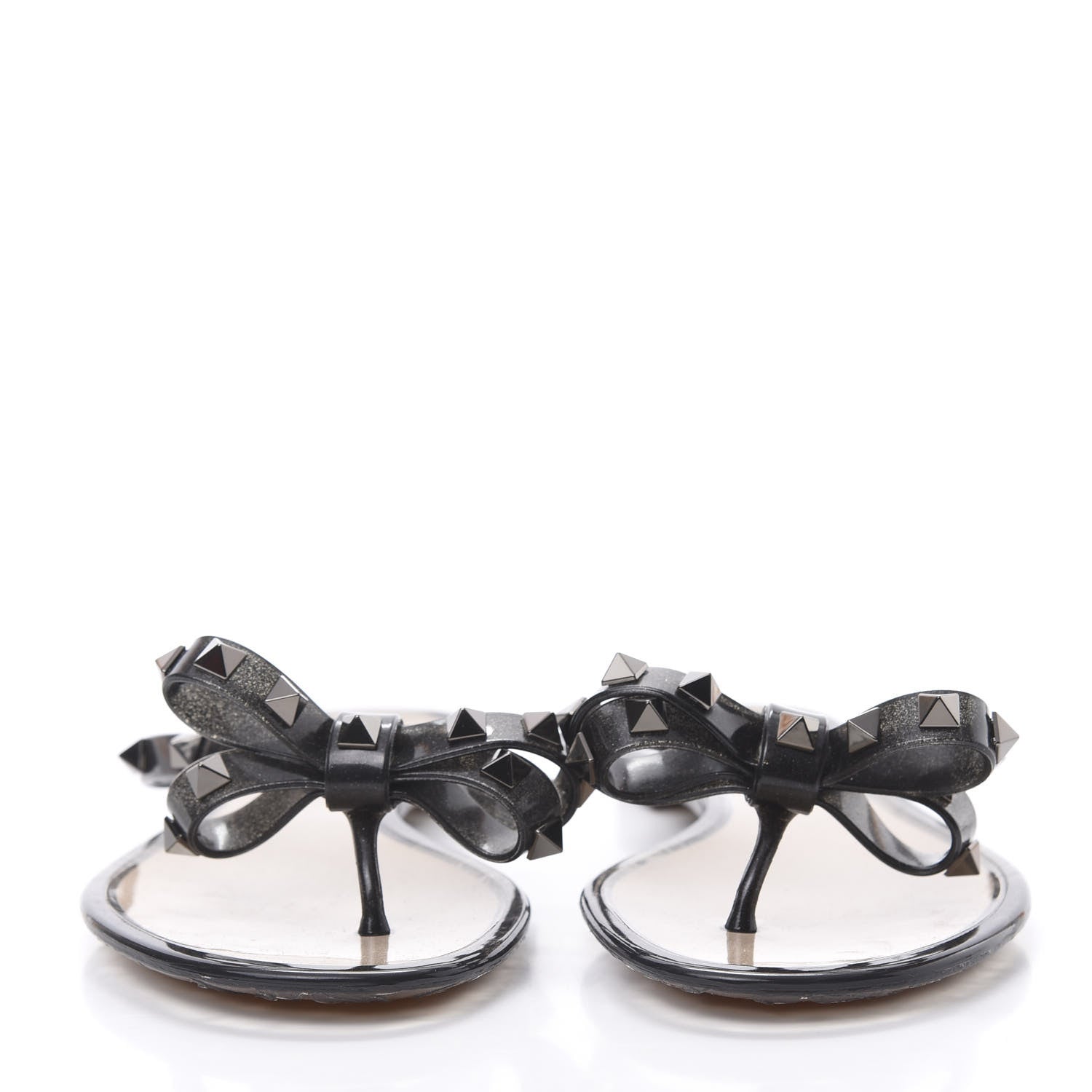 Valentino Garavani PVC Jelly Rockstud Bow Thong Sandals 37 Black 2 of 7