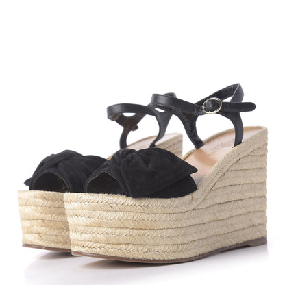 Valentino Garavani Suede Calfskin Tropical Bow Espadrille Platform Wedge Sandals 36 Black 3 of 12
