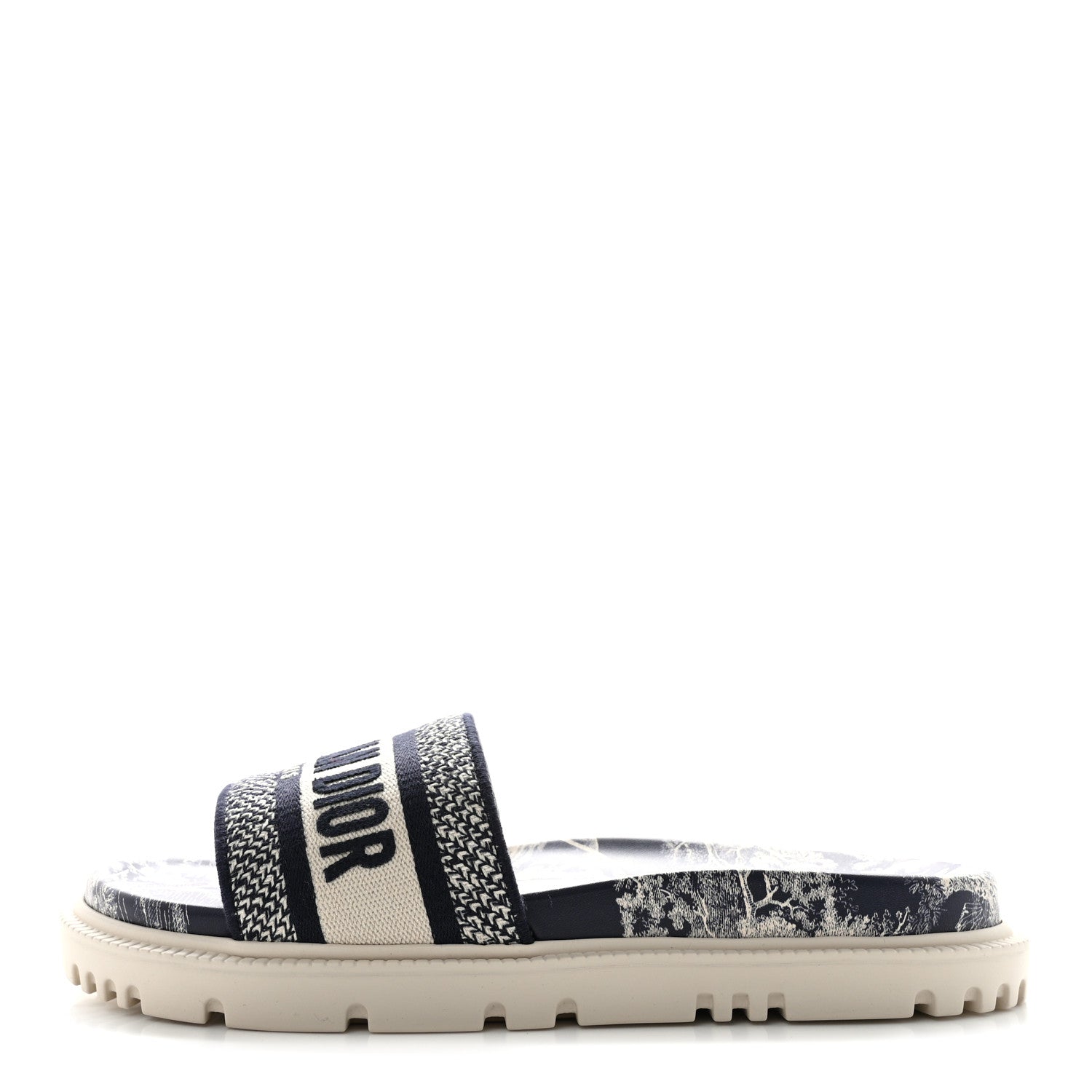 Christian Dior Canvas Toile de Jouy Embroidered Dway 10mm Slide Sandals 38.5 Deep Blue 1 of 9