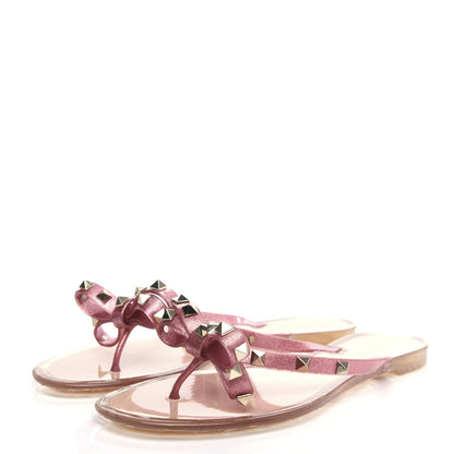 Valentino Garavani PVC Jelly Glitter Rockstud Bow Thong Sandals 40 Pink 3 of 10