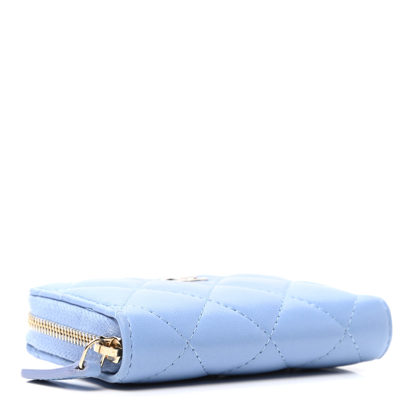 Lambskin Quilted Zip Around Coin Purse Wallet Light Blue
