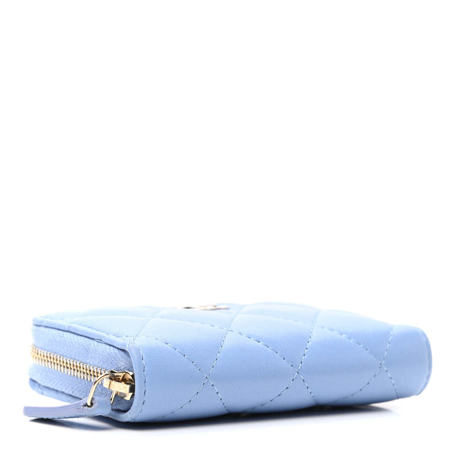 Chanel Lambskin Quilted Zip Around Coin Purse Wallet Light Blue 4 of 7