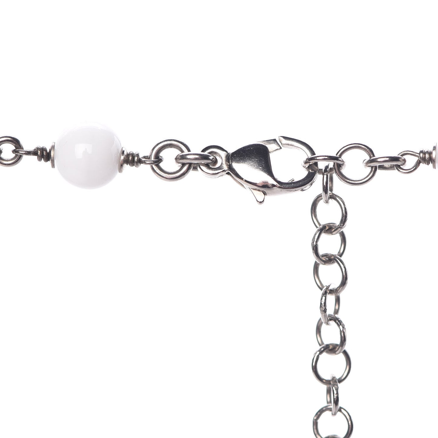 Bead Heart CC Long Necklace White Silver