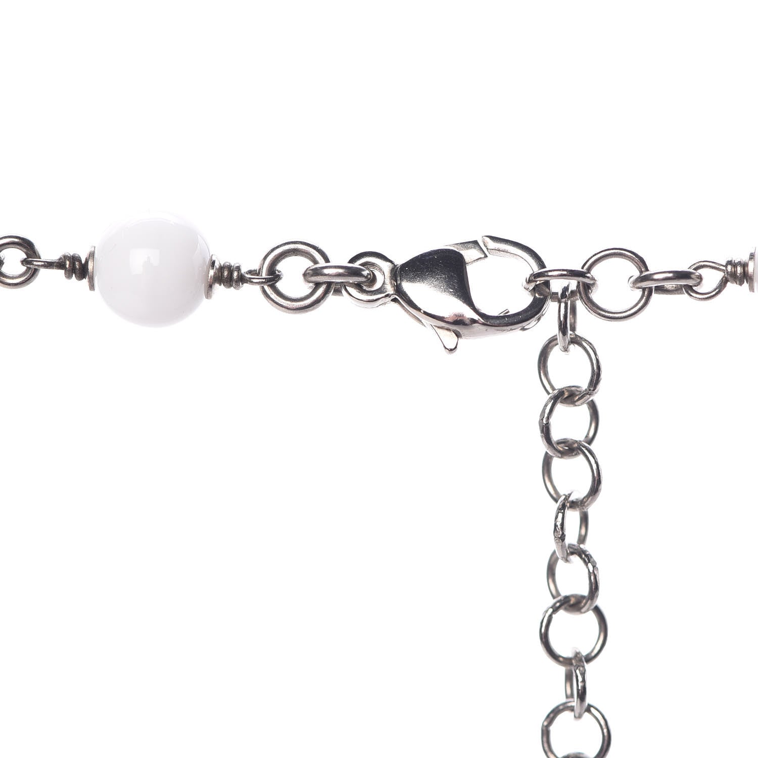 Chanel Bead Heart CC Long Necklace White Silver 5 of 9