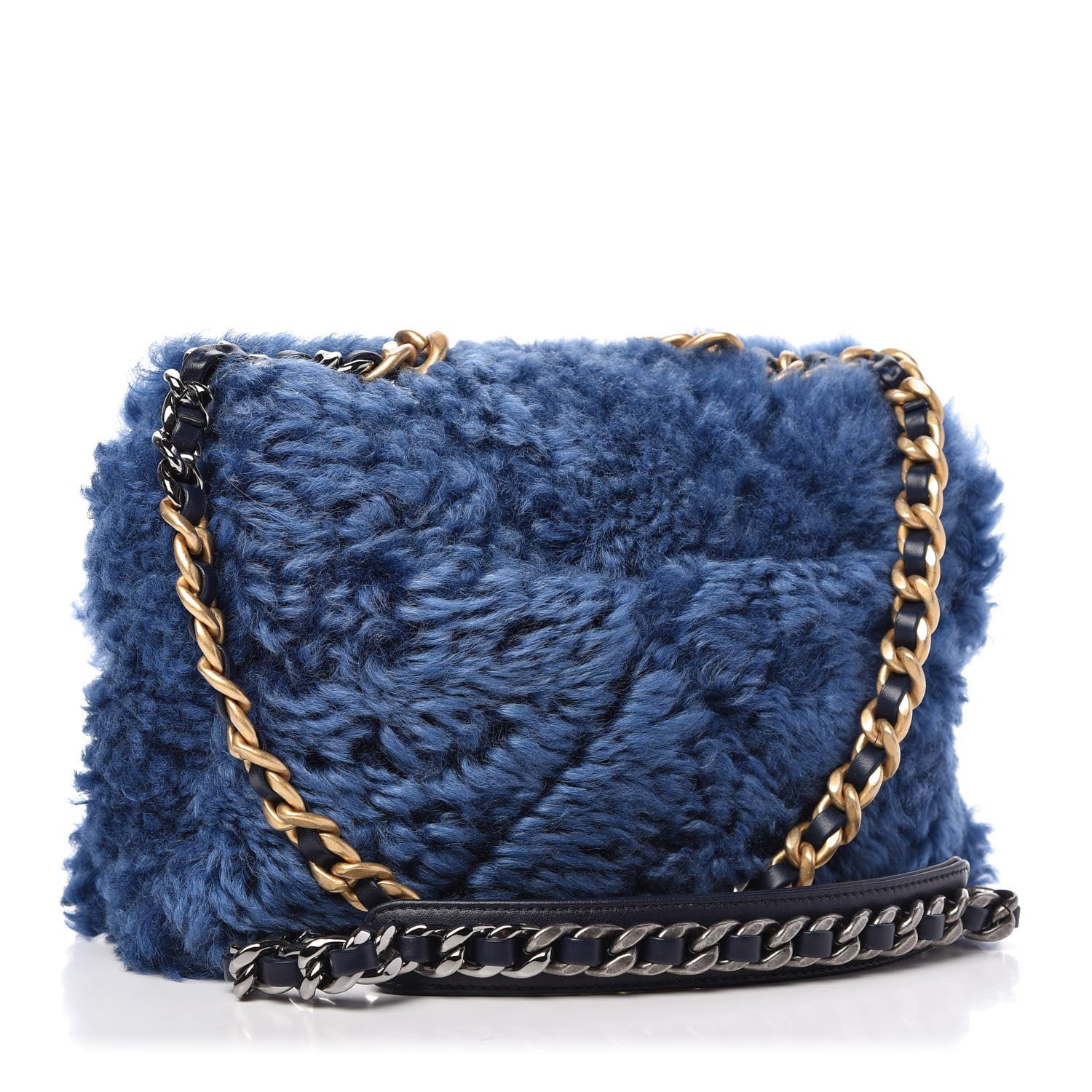 Chanel Shearling Sheepskin Medium 19 Flap Blue 3 of 10
