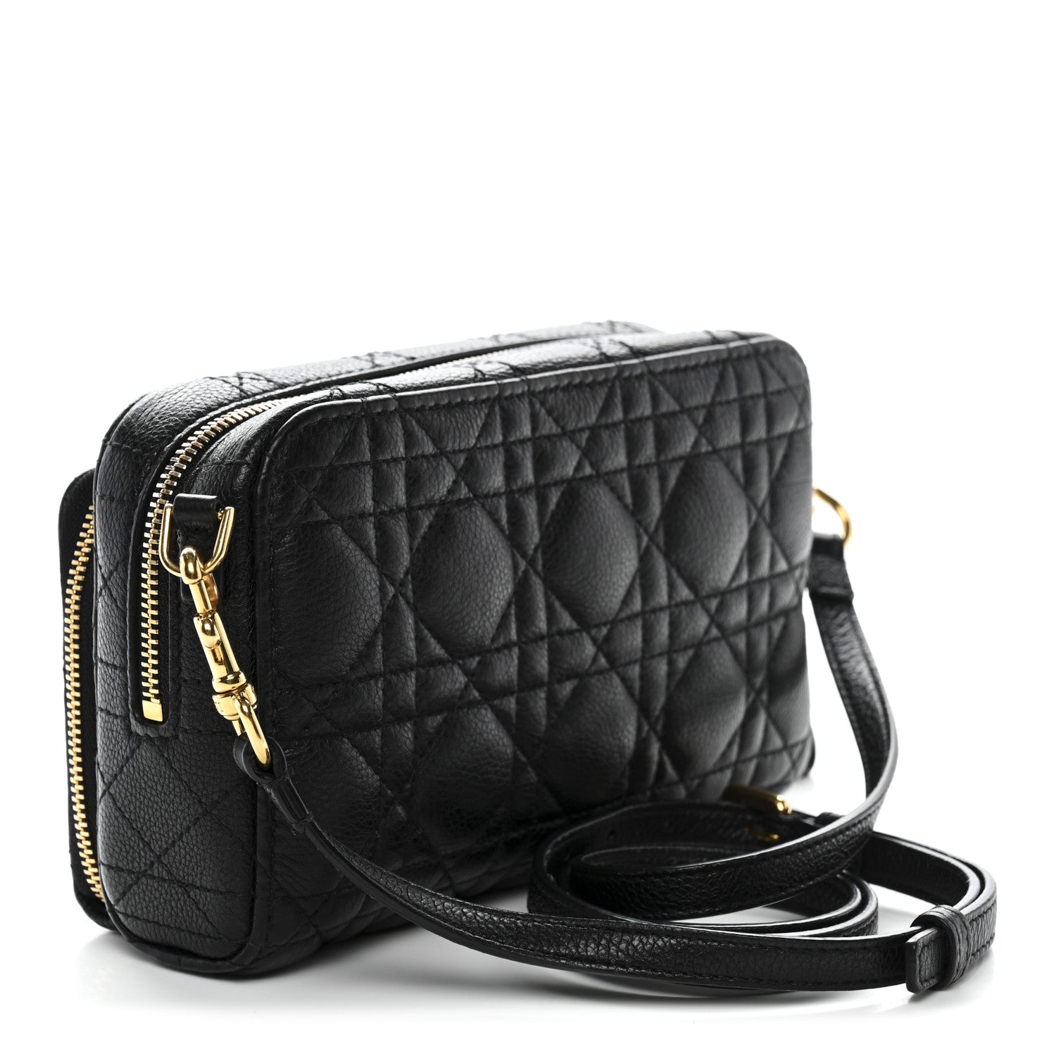Dior クレドポーボーテ Christian Dior Supple Calfskin Caro Double Pouch Black 1846245