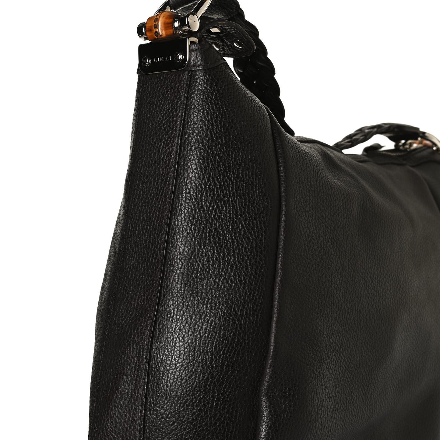 Grained Calfskin Bamboo Bar Hobo Dark Brown