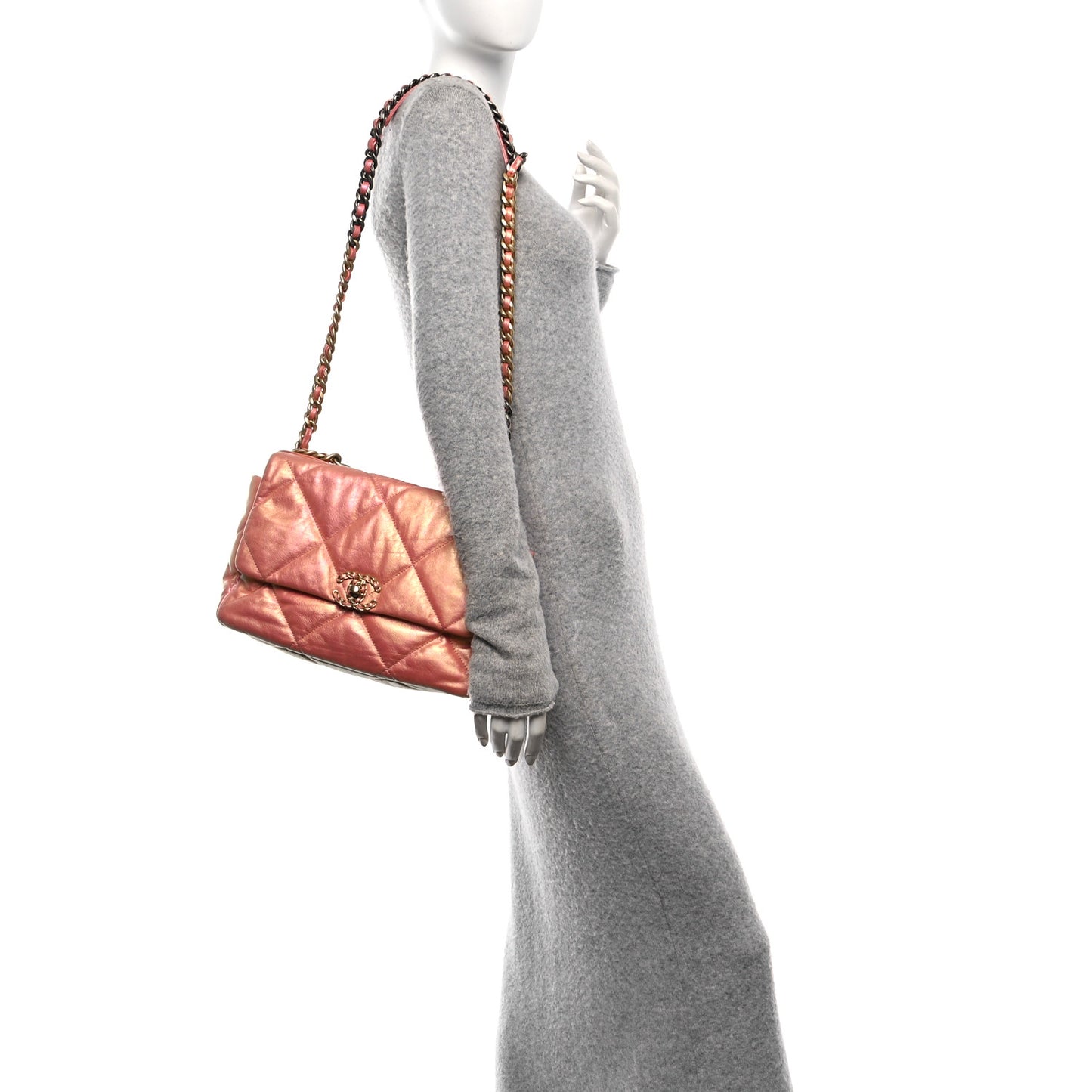 Iridescent Lambskin Quilted Large Chanel 19 Flap Pink