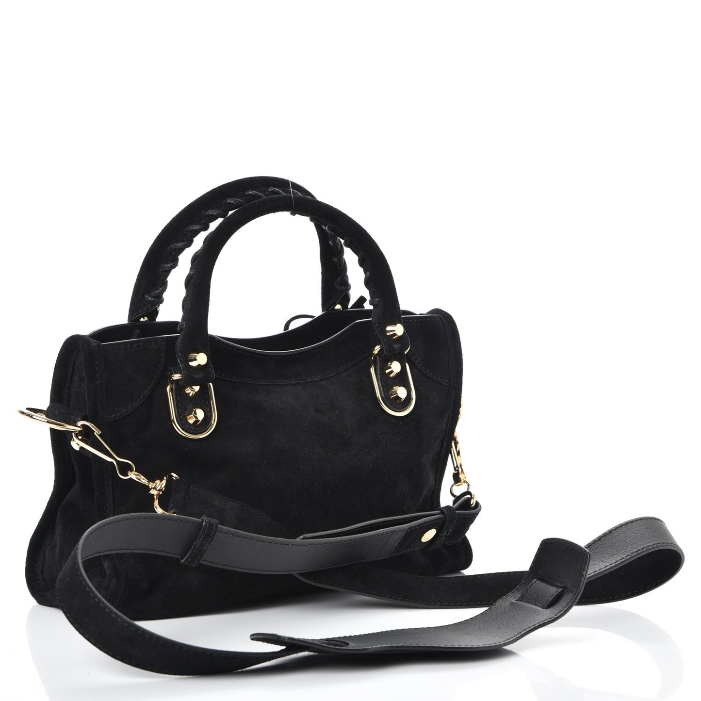 Baby Daim Suede Gold Metallic Edge Hardware Mini City Black
