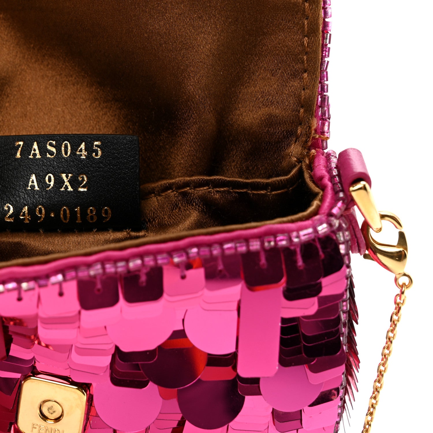 Fendi Sequin Paillettes Shiny Nappa Sex and the City Nano Maxi Buckle Baguette Charm Ciclamino Pilar 7 of 10