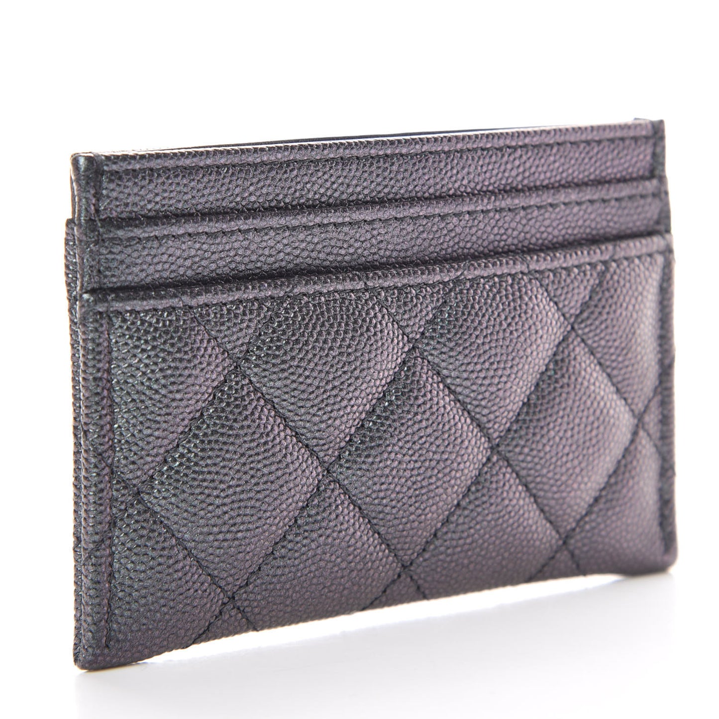 Iridescent Caviar Quilted Card Holder Black