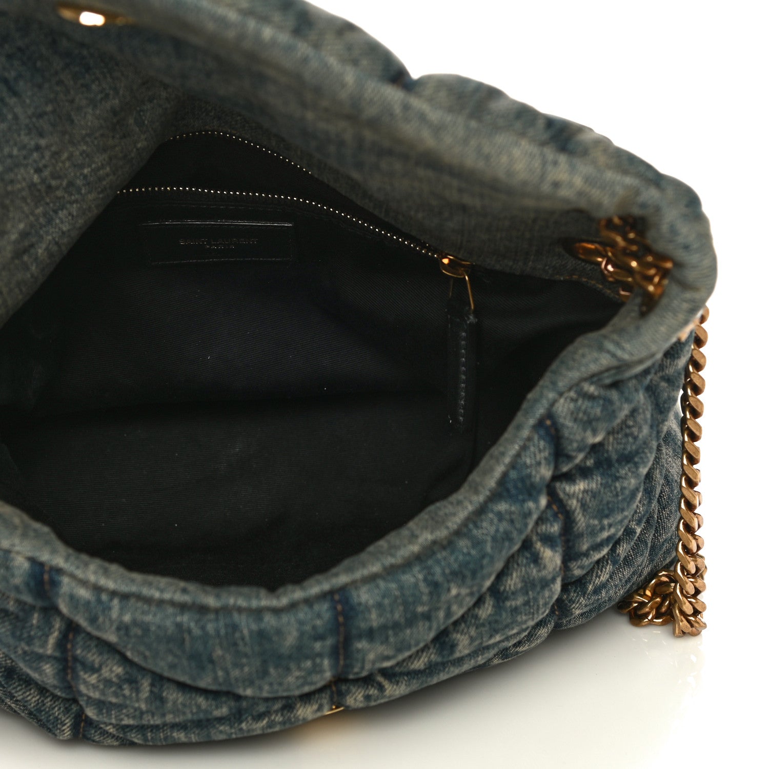 Saint Laurent Denim Quilted Small Loulou Puffer Monogram Chain Satchel Rodeo Blue 4 of 8
