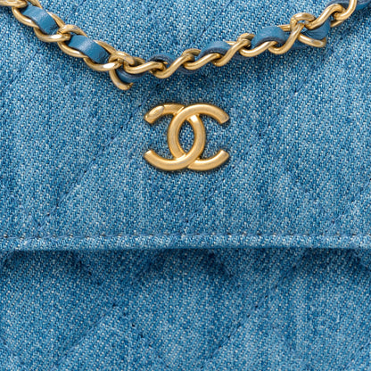 Chanel Denim Quilted CC Pearl Crush Clutch With Chain Blue 9 of 11