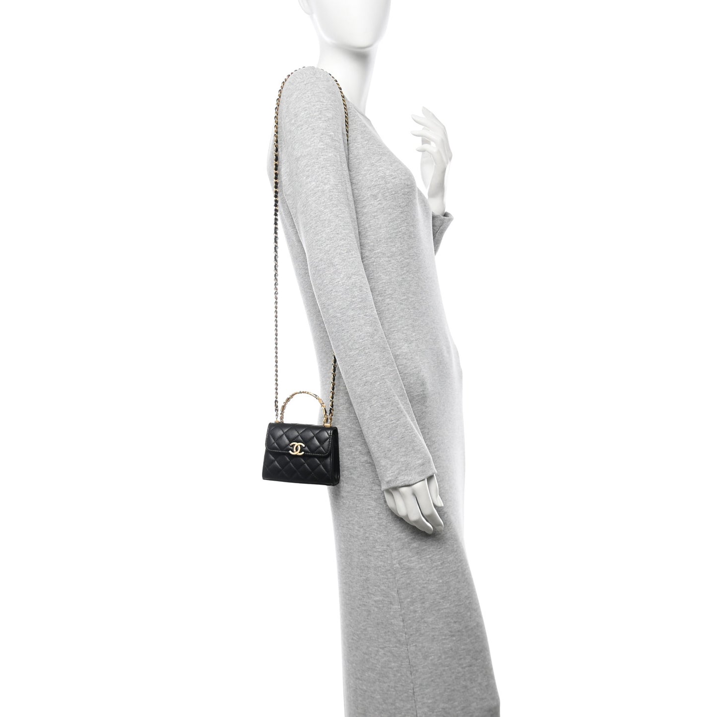 Lambskin Enamel Quilted Mini Top Handle Flap Black