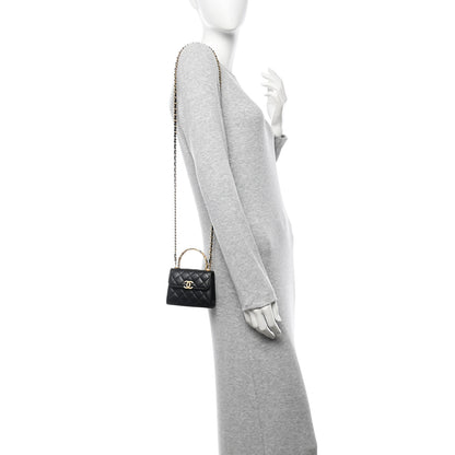 Chanel Lambskin Enamel Quilted Mini Top Handle Flap Black 2 of 12