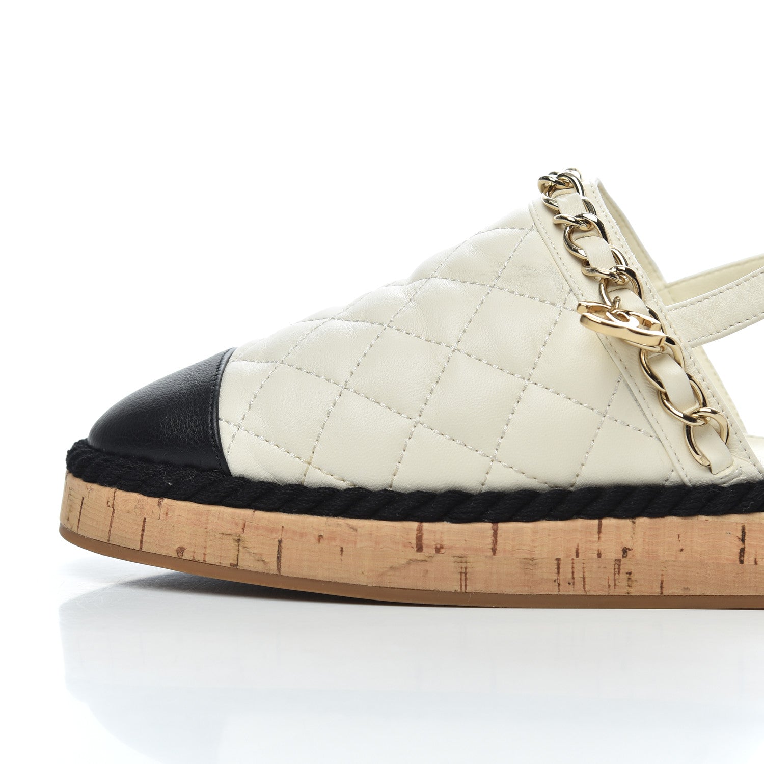 Chanel Lambskin Calfskin Cap Toe Chain Mules Sandals 38 Ivory Black 18 of 25