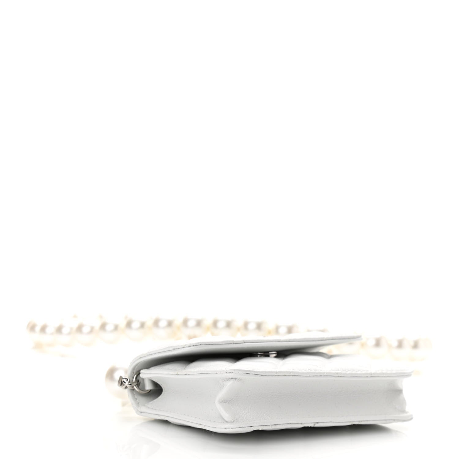 Chanel Calfskin Quilted Maxi Pearls Card Holder Flap With Chain White 4 of 11