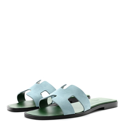 Hermes Suede Goatskin Oran Sandals 36 Vert D'eau Vert Anglais 4 of 9