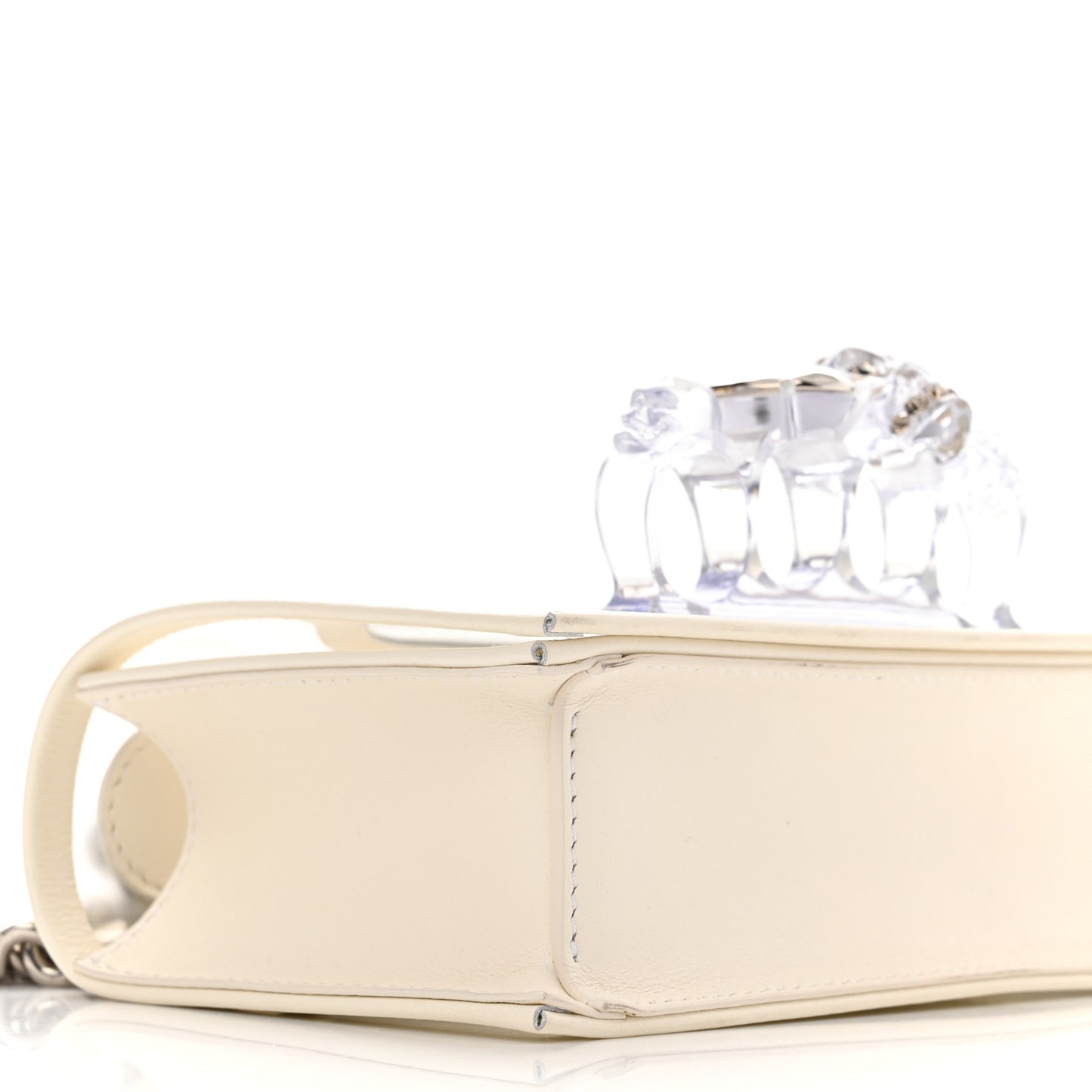 Calfskin Polyurethane Mini Jeweled Knuckle Satchel Clear White