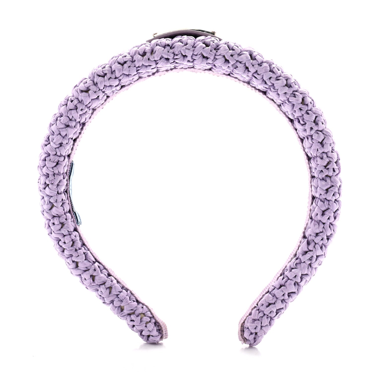 Prada Yarn Raffia Effect Crochet Metal Triangle Logo Headband Lilium 3 of 8