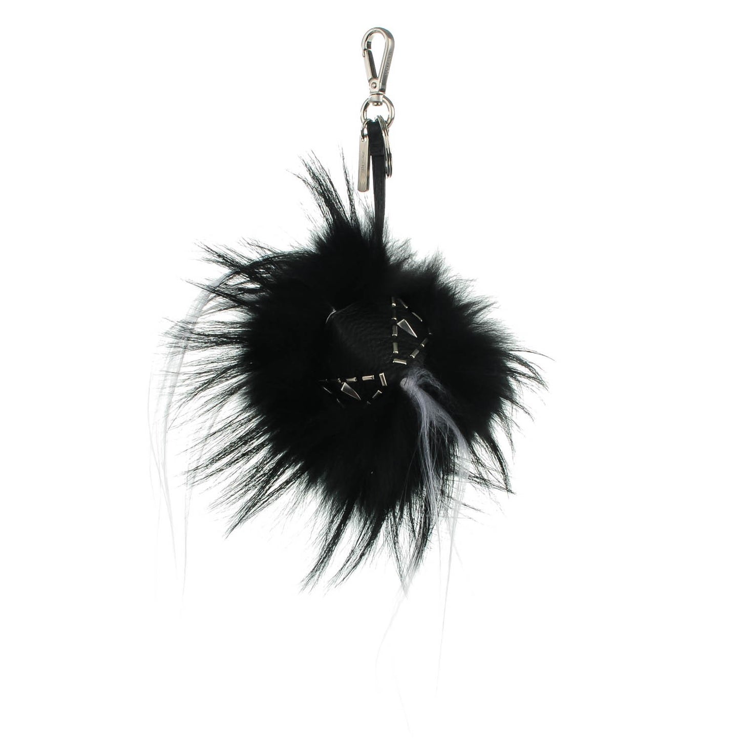 Cuoio Romano Goat Fox Fur Metal Stitch Triangle Monster Eyes Cube Bag Charm Black White