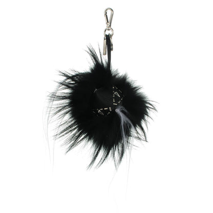 Fendi Cuoio Romano Goat Fox Fur Metal Stitch Triangle Monster Eyes Cube Bag Charm Black White 1 of 5