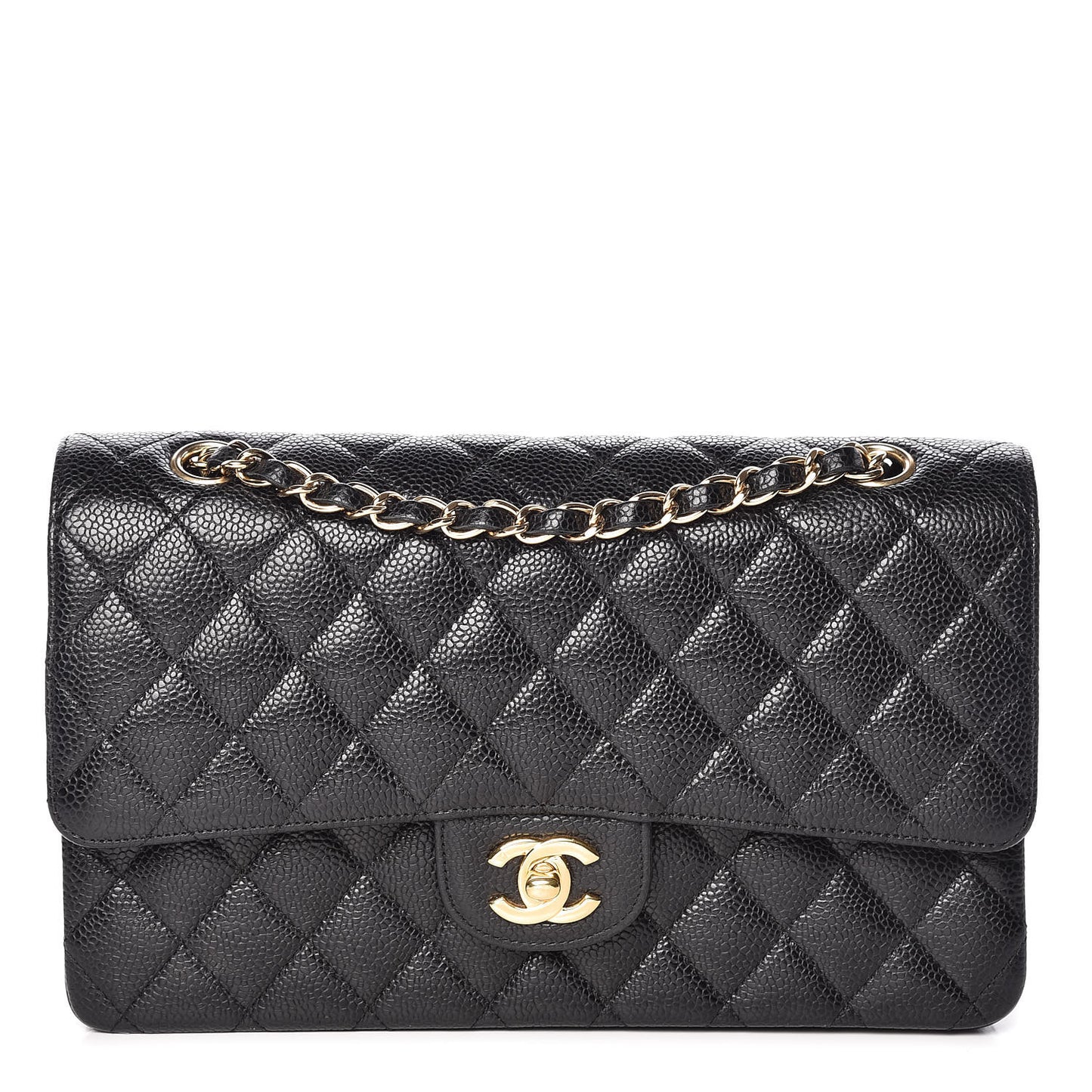 Caviar Quilted Medium Double Flap Black