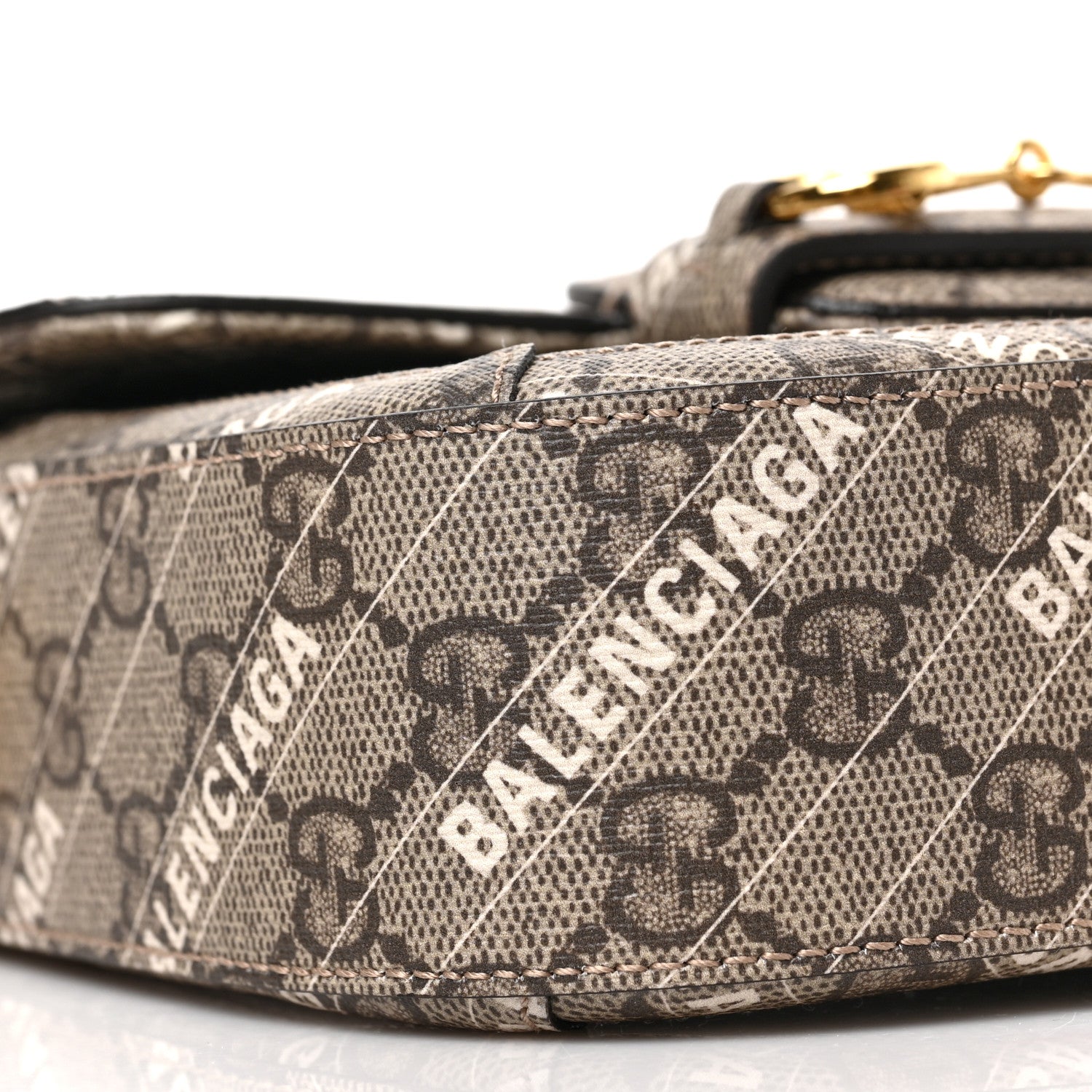 Gucci X BALENCIAGA GG Supreme Monogram Web Logo Print Mini Horsebit 1955 Shoulder Bag Beige Ebony 8 of 9