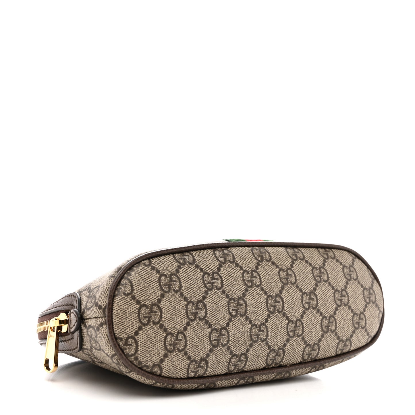 GG Supreme Monogram Textured Calfskin Web Large Ophidia Cosmetic Case Beige Ebony New Acero