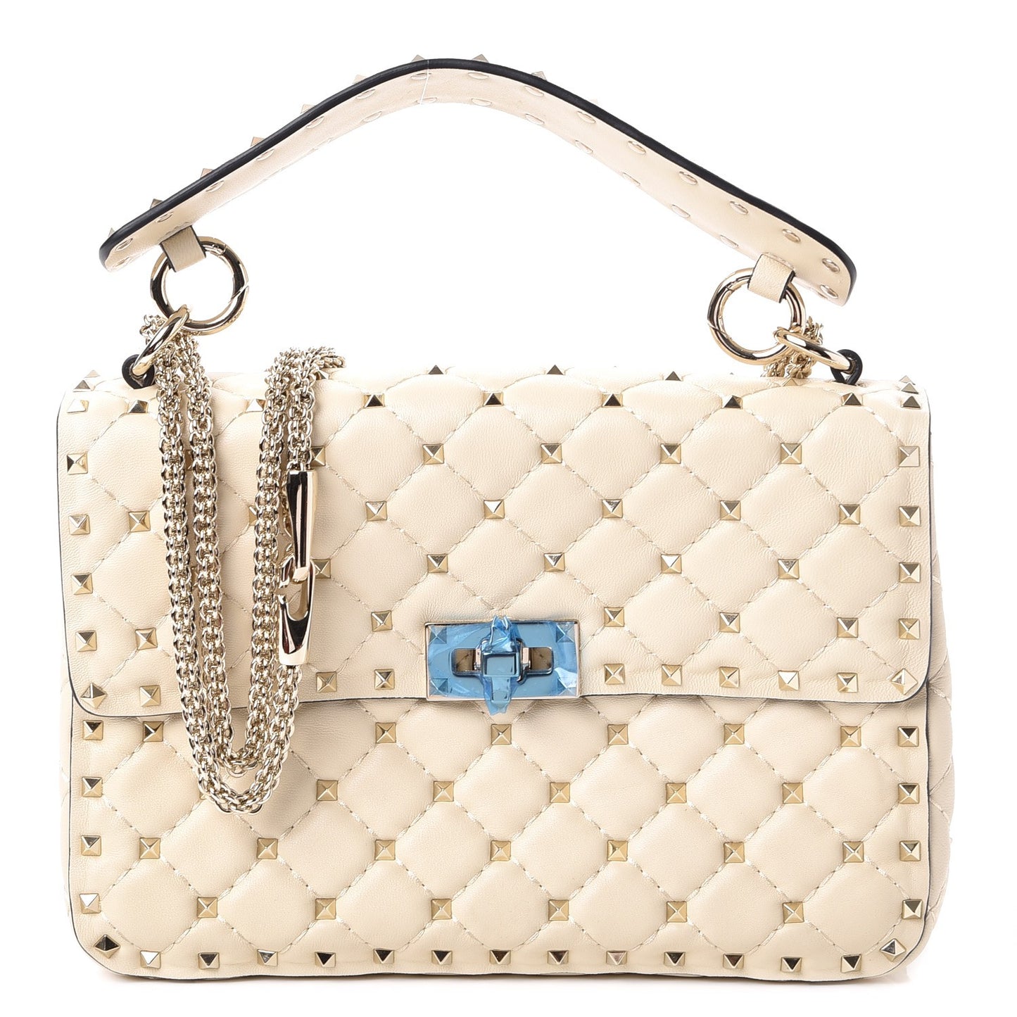 Nappa Medium Rockstud Spike Shoulder Bag Light Ivory