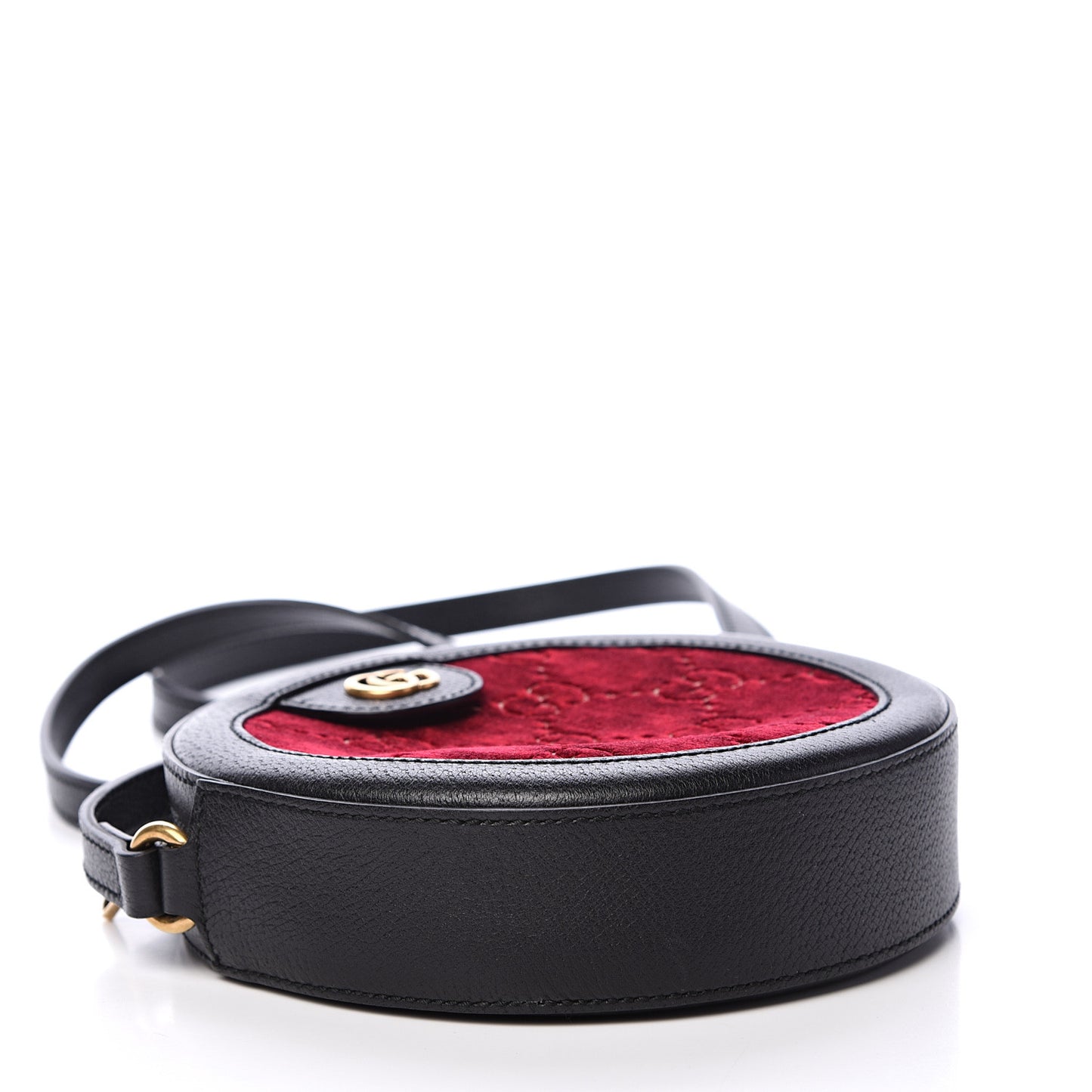 Velvet GG Monogram Textured Calfskin Round Shoulder Bag Red Cipria Black