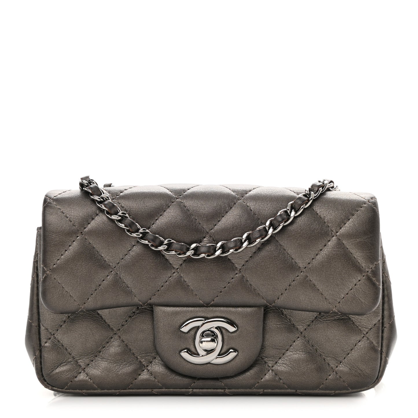 Lambskin Quilted Extra Mini Rectangular Flap Dark Charcoal