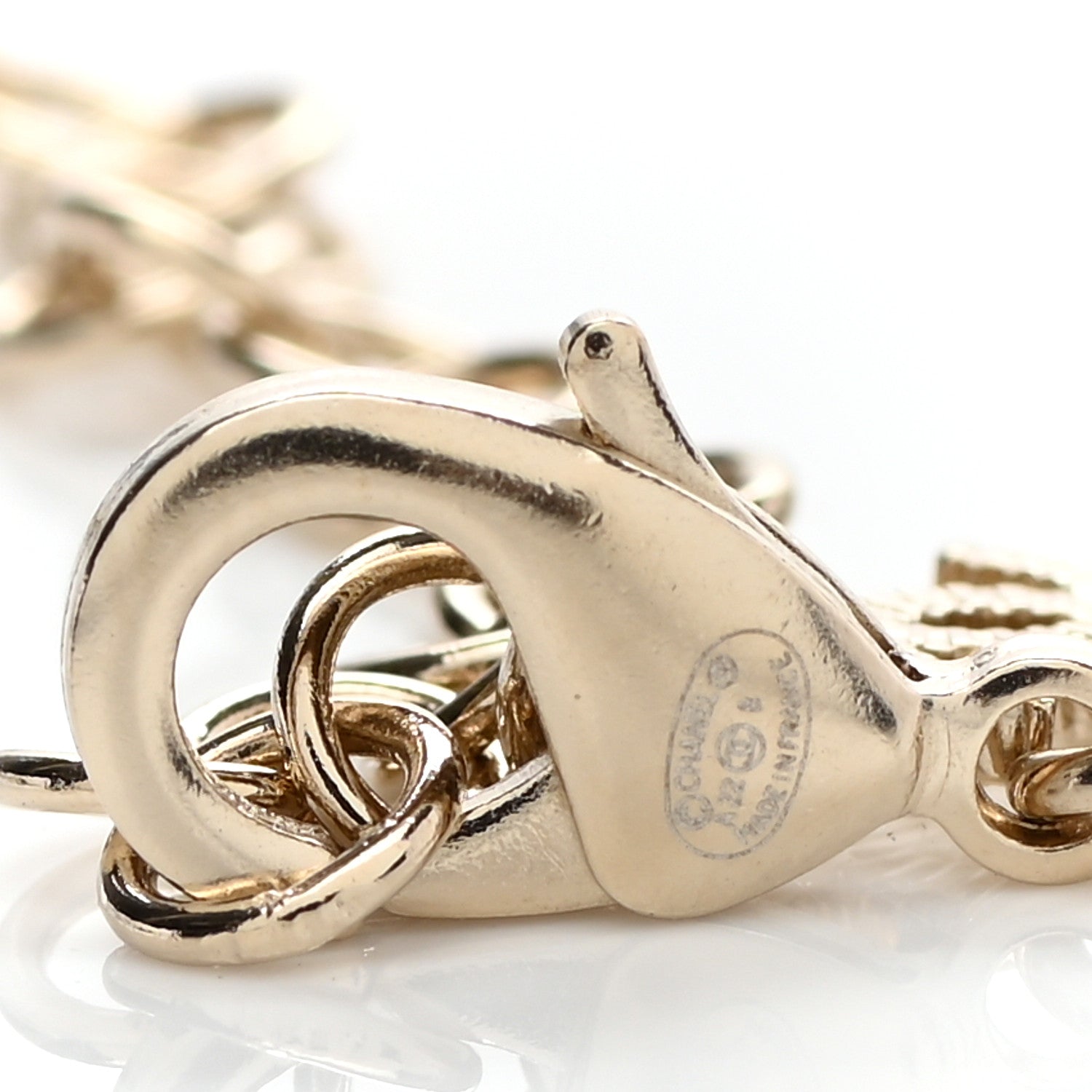 Chanel Metal Calfskin Crystal Double CC Short Necklace Black Gold 6 of 7