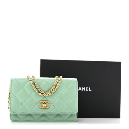 Chanel Lambskin Quilted Logo WOC Wallet On Chain Green 11 of 11