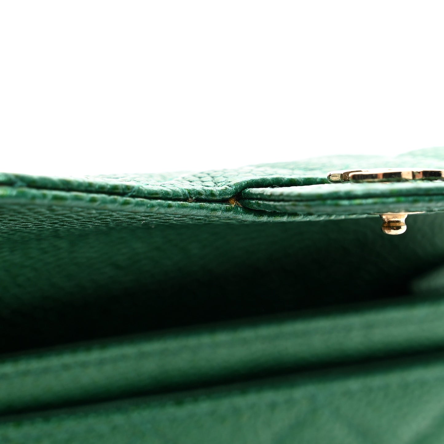 Metallic Caviar Quilted Flap Card Holder Wallet Green