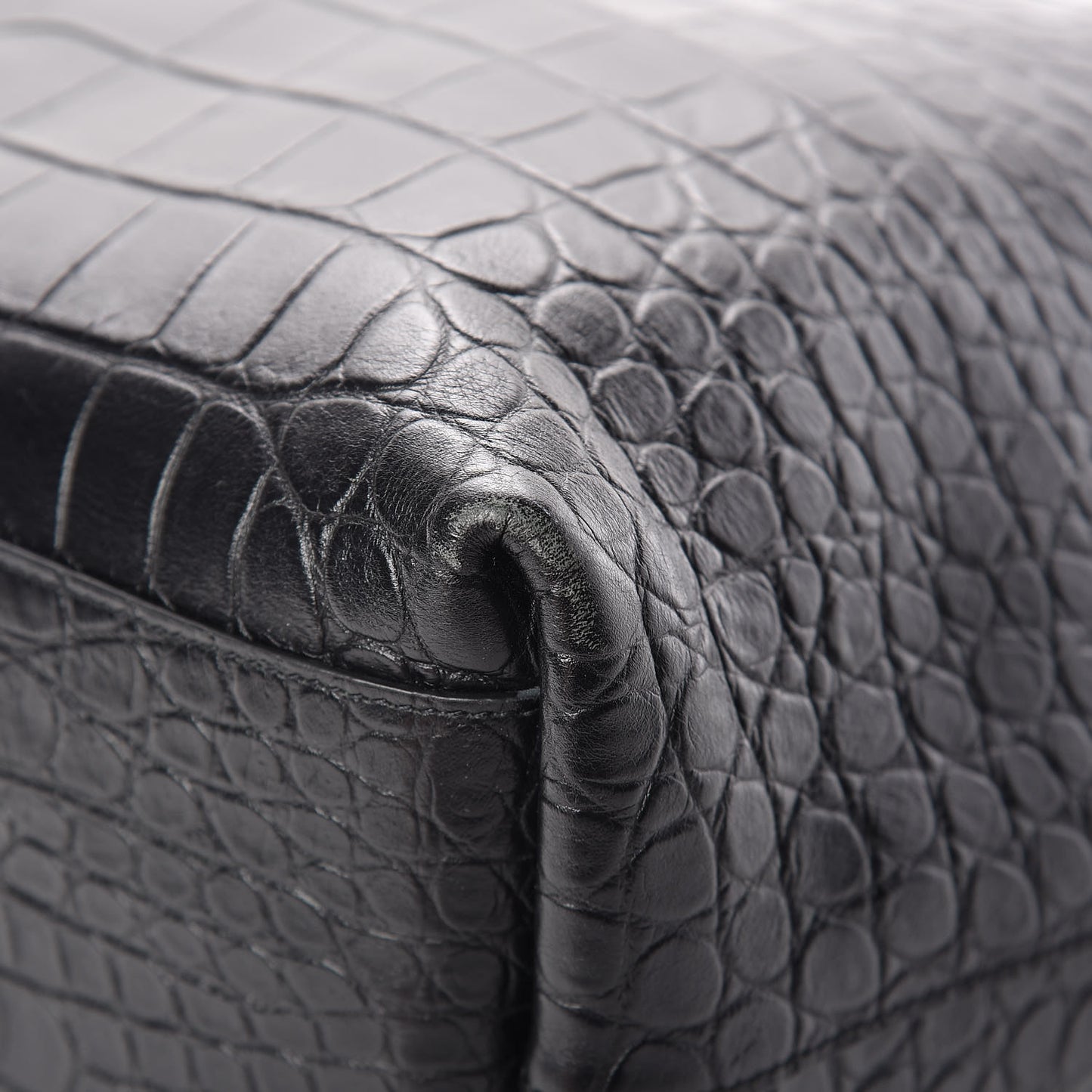 Calfskin Crocodile Embossed Bold Shopper Tote Black