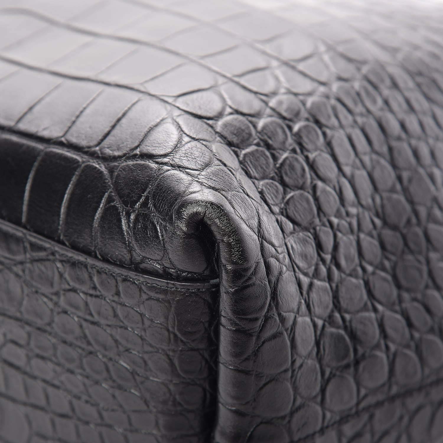 Saint Laurent Calfskin Crocodile Embossed Bold Shopper Tote Black 10 of 12