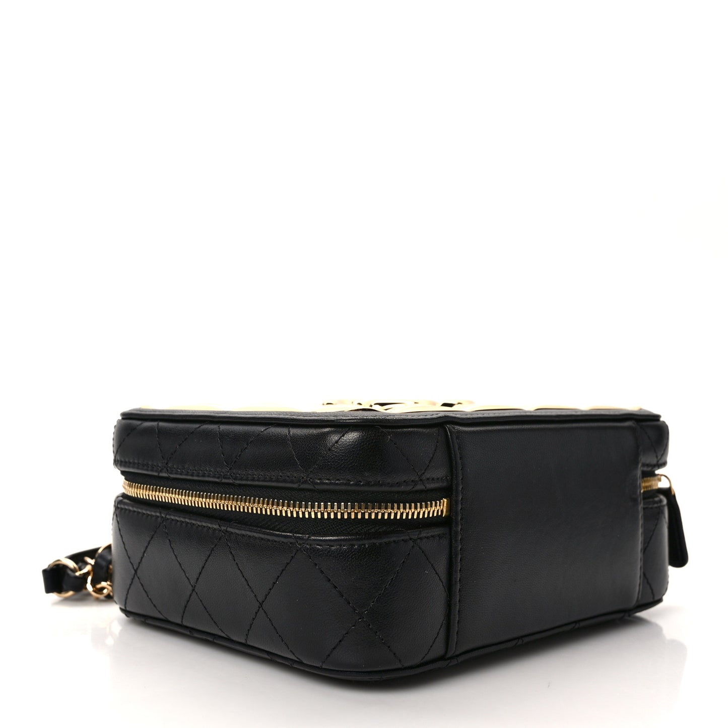 Lambskin Metal Quilted Golden Plate Vanity Case Black Golden Plate Vanity Case Black Gold