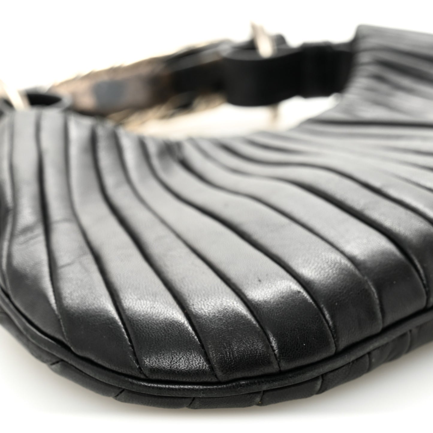 Pleated Lambskin Horn Small Mombasa Hobo Black