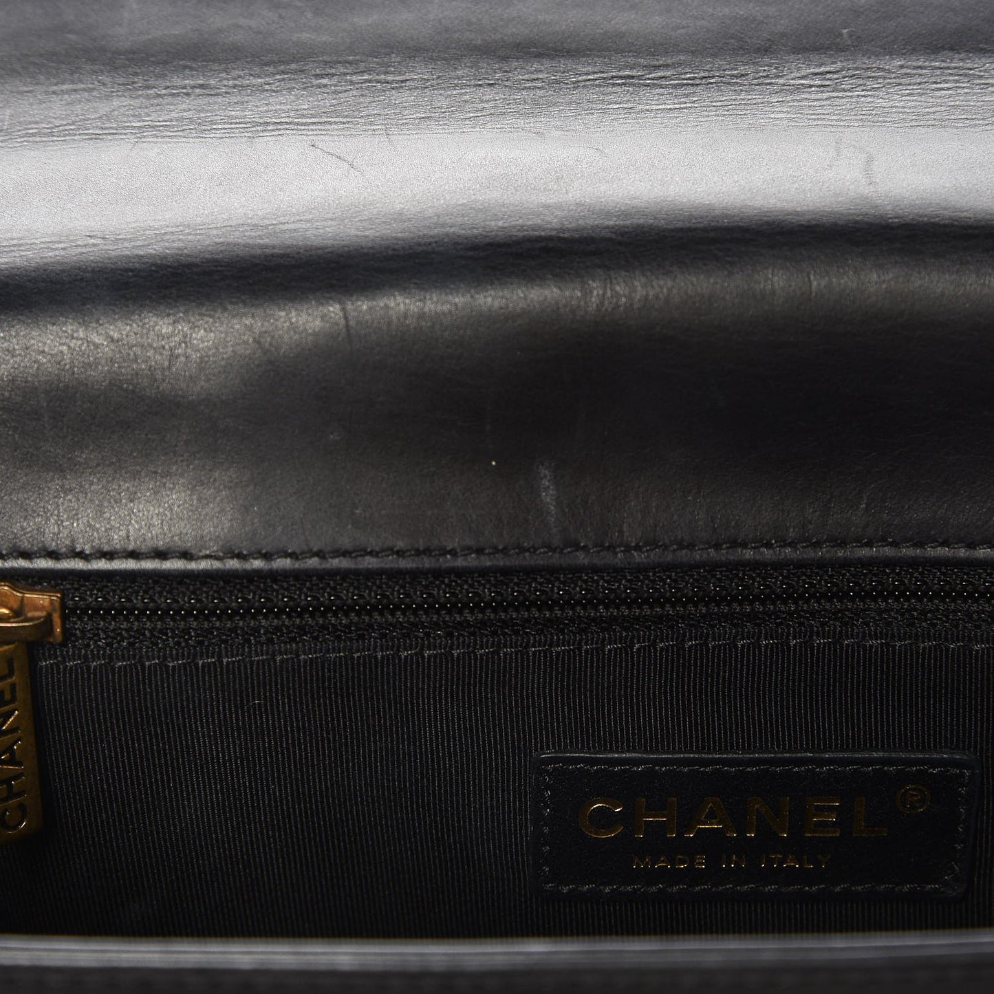 Glazed Calfskin Medium Boy Flap Black