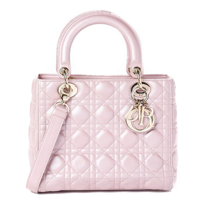 Christian Dior Pearly Lambskin Cannage Medium Lady Dior Lotus 1 of 15