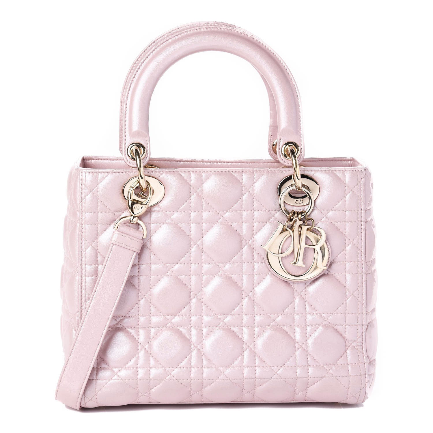 Christian Dior Pearly Lambskin Cannage Medium Lady Dior Lotus 1 of 15
