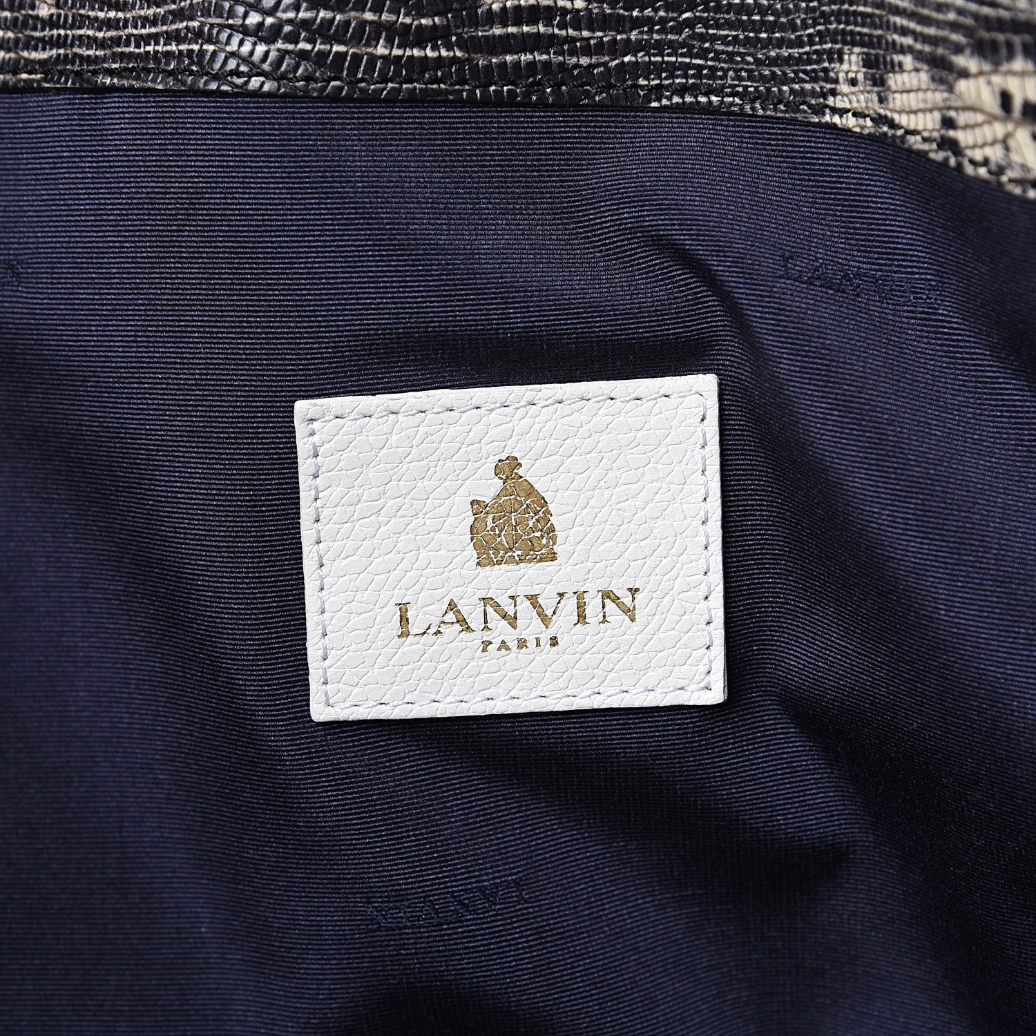 Lanvin Lizard Effect Calfskin Moon River Tote Black White 5 of 13